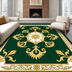 Elegant Golden Floral Emerald Pattern Rug