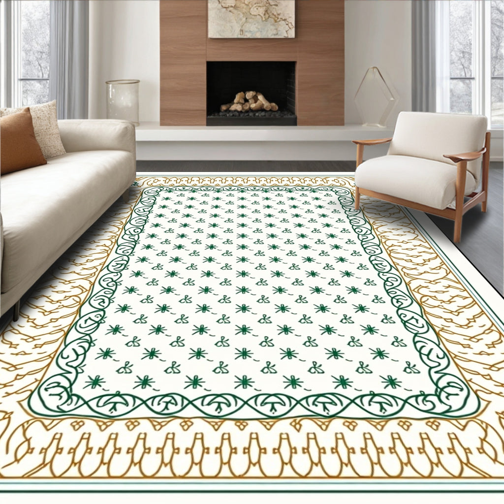 Intricate Floral Medallion Pattern Border Rug