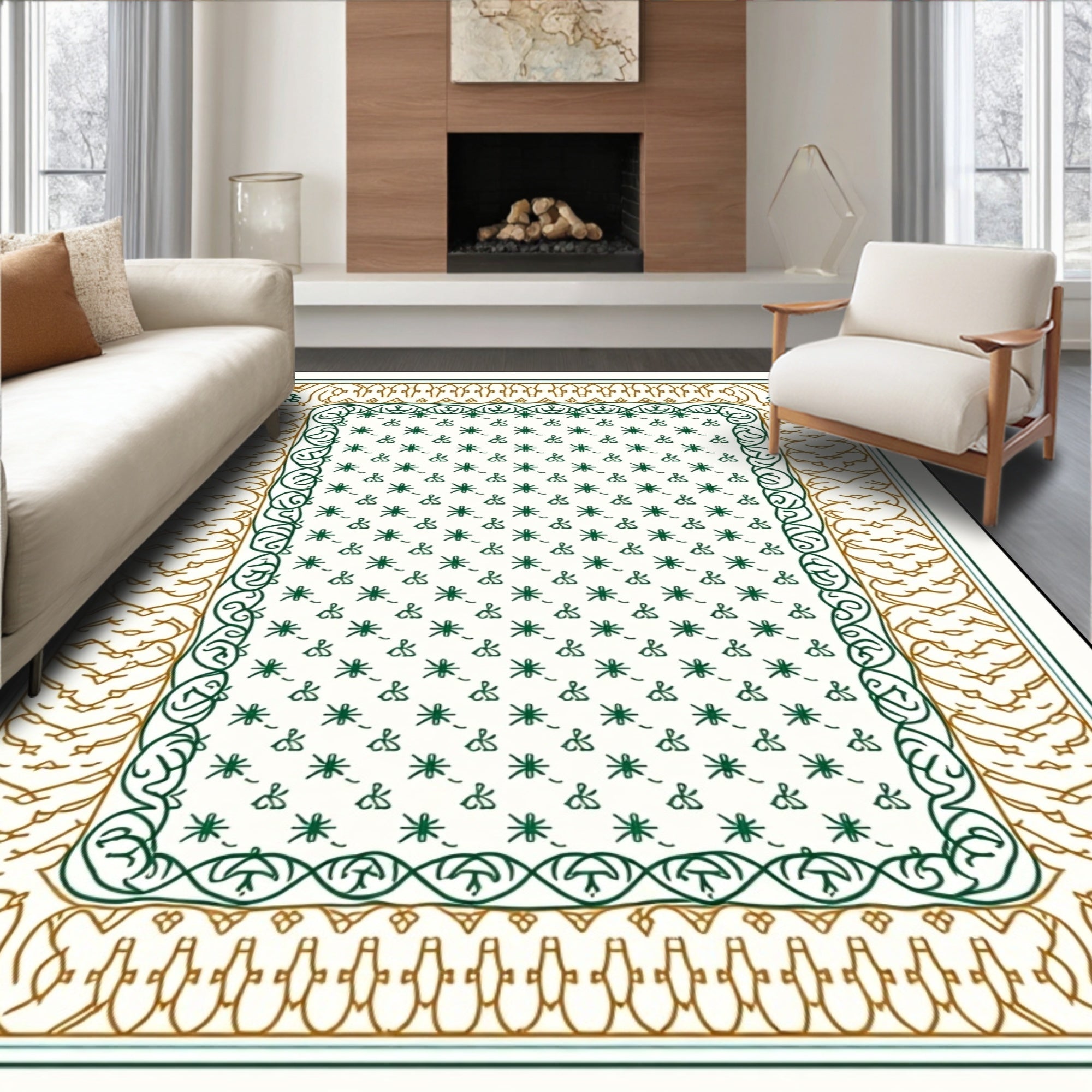 Intricate Floral Medallion Pattern Border Rug