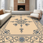 Cream Blue Detailed Floral Border Rug