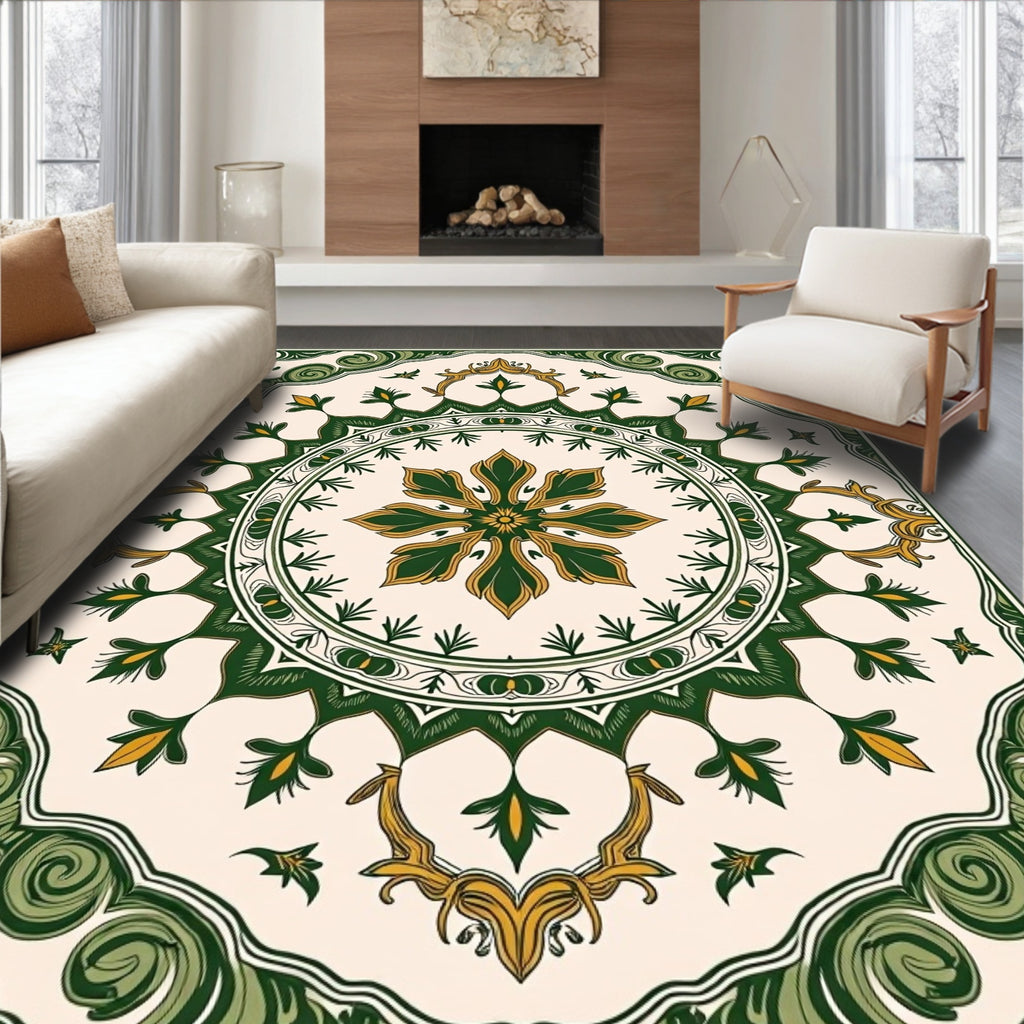 Verdant Gold Floral Medallion Design Rug
