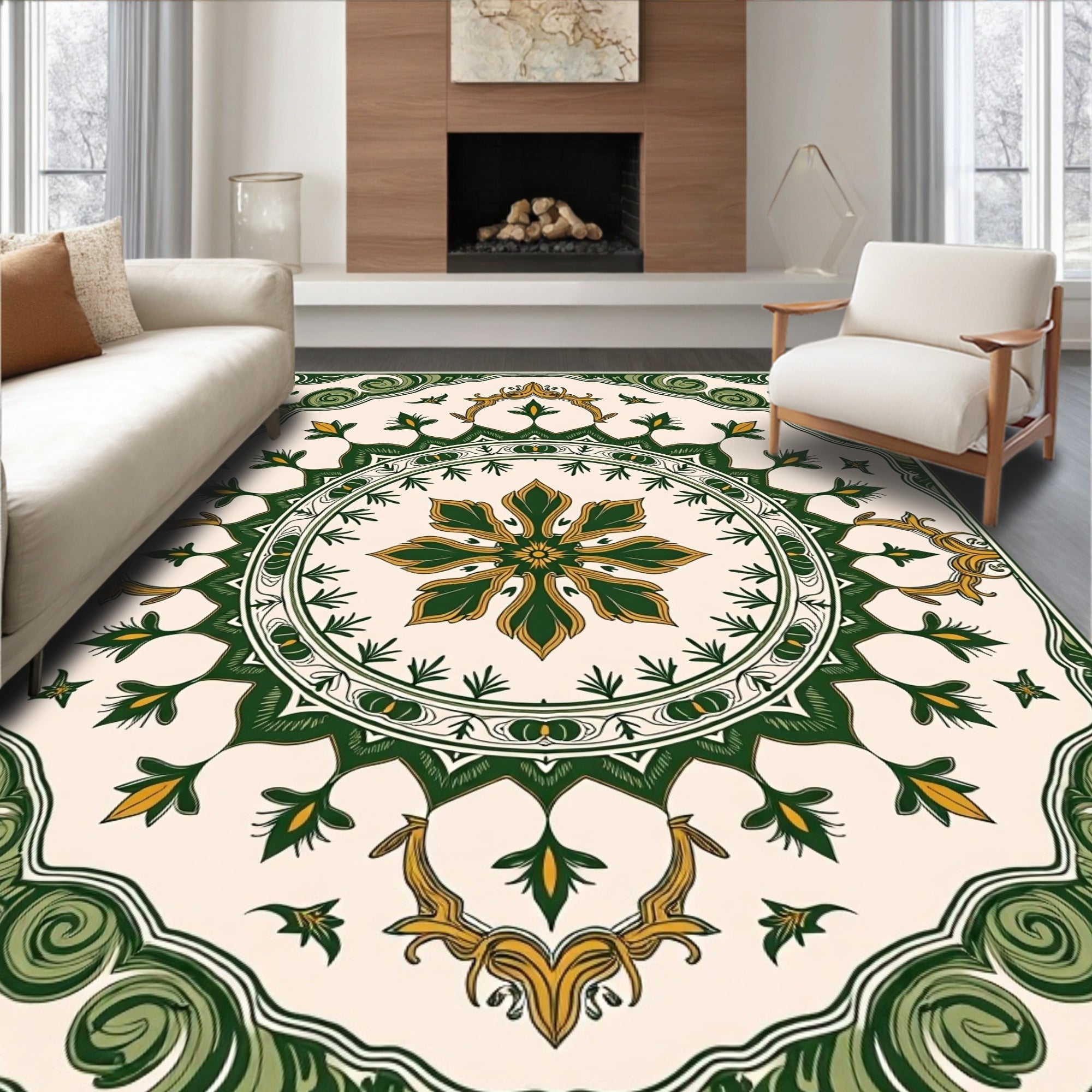 Verdant Gold Floral Medallion Design Rug