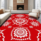 Red White Floral Round Medallion Pattern Rug