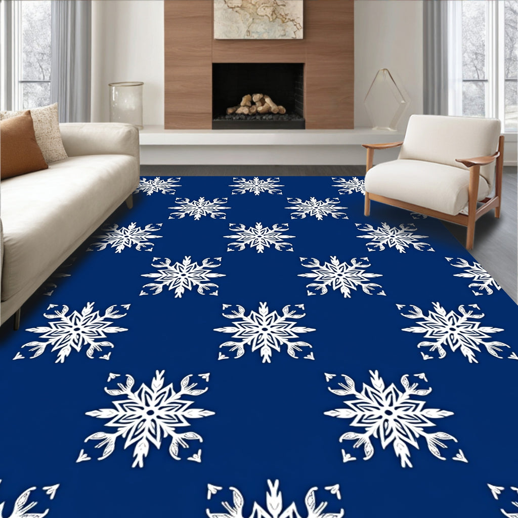 Deep Blue Snowflake Mandala Repeat Rug