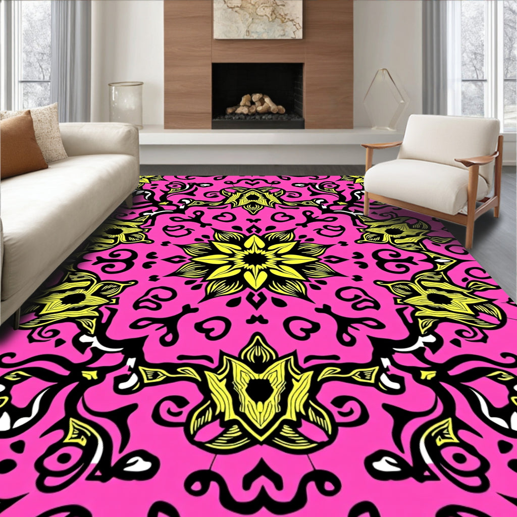 Pink Floral Mandala Pattern Design Rug