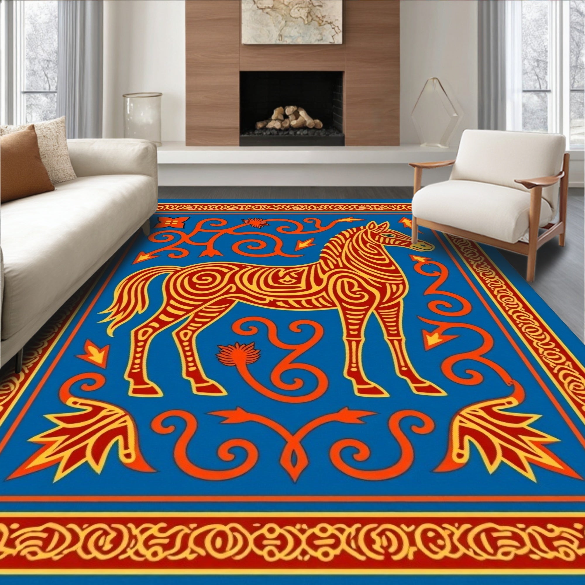 Stylized Zebra Swirl Pattern Rug