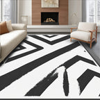 Bold Black White Geometric Brushstroke Rug