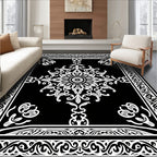 Ornate Black White Floral Mandala Rug