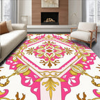 Ornate Pink Gold Floral Pattern Rug