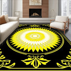 Bold Yellow Black Sunburst Medallion Rug