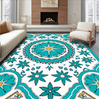 Teal Starburst Floral Mandala Pattern Rug
