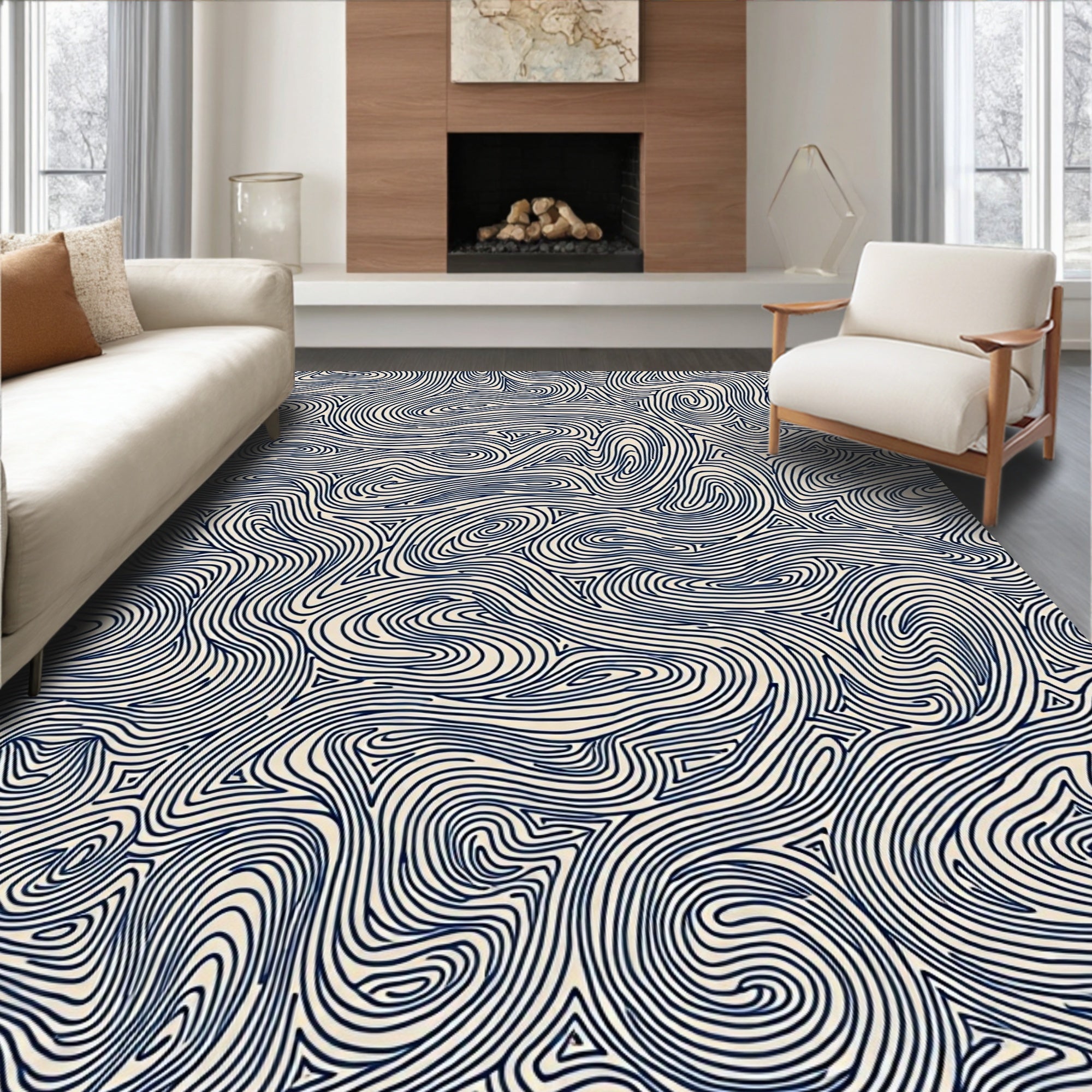 Abstract Swirls Textured Pattern Rug