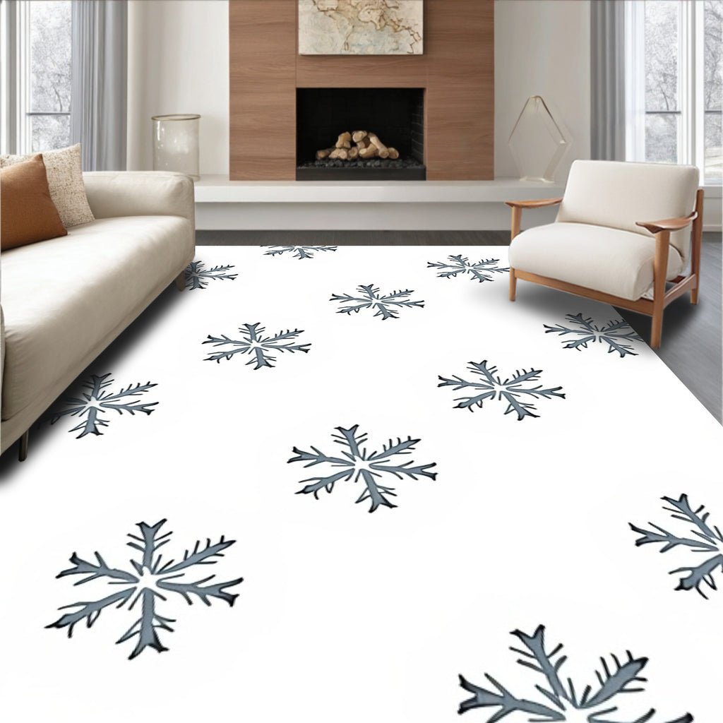 Gray Snowflake Scatter Holiday Rug