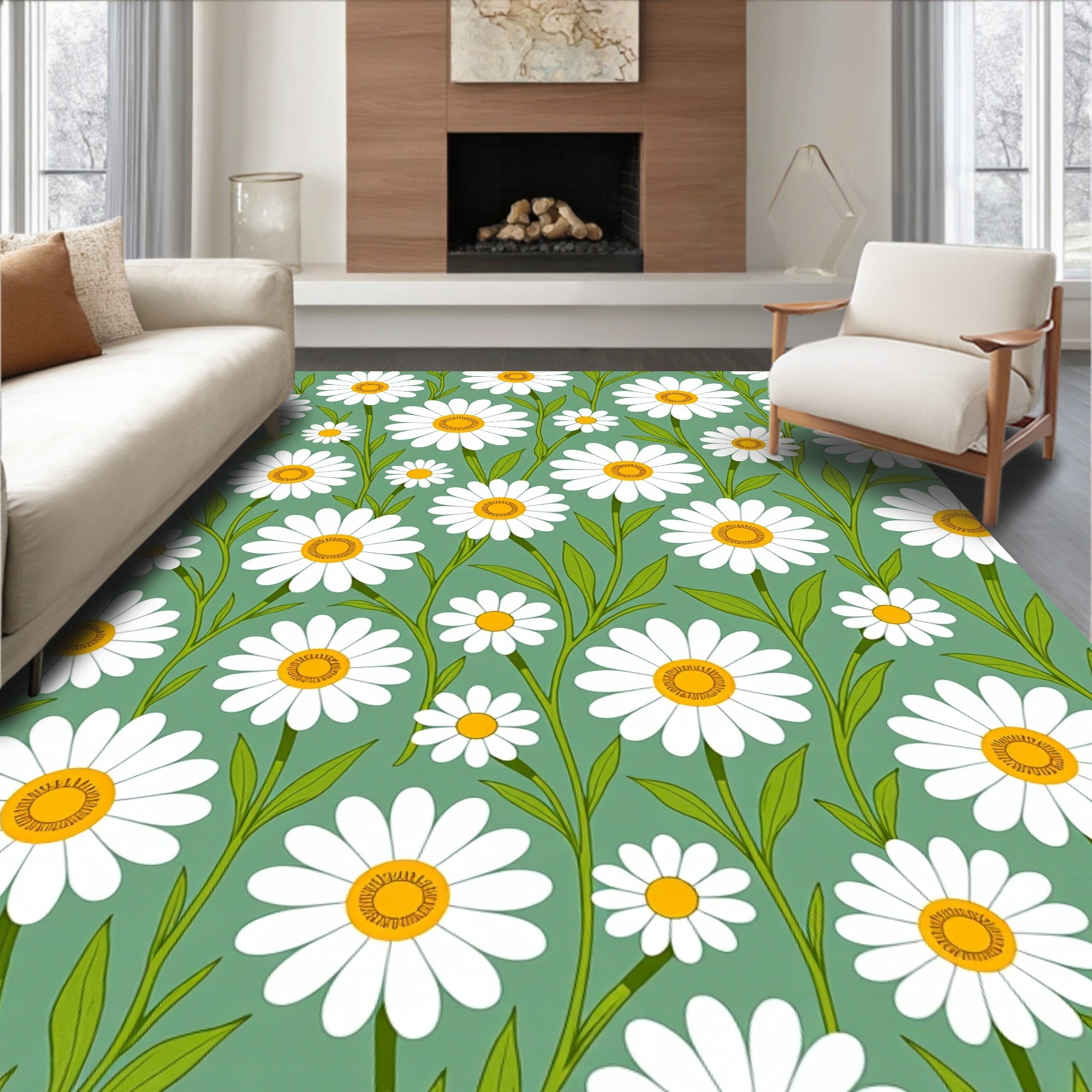 Retro Daisy Floral Pattern Rug
