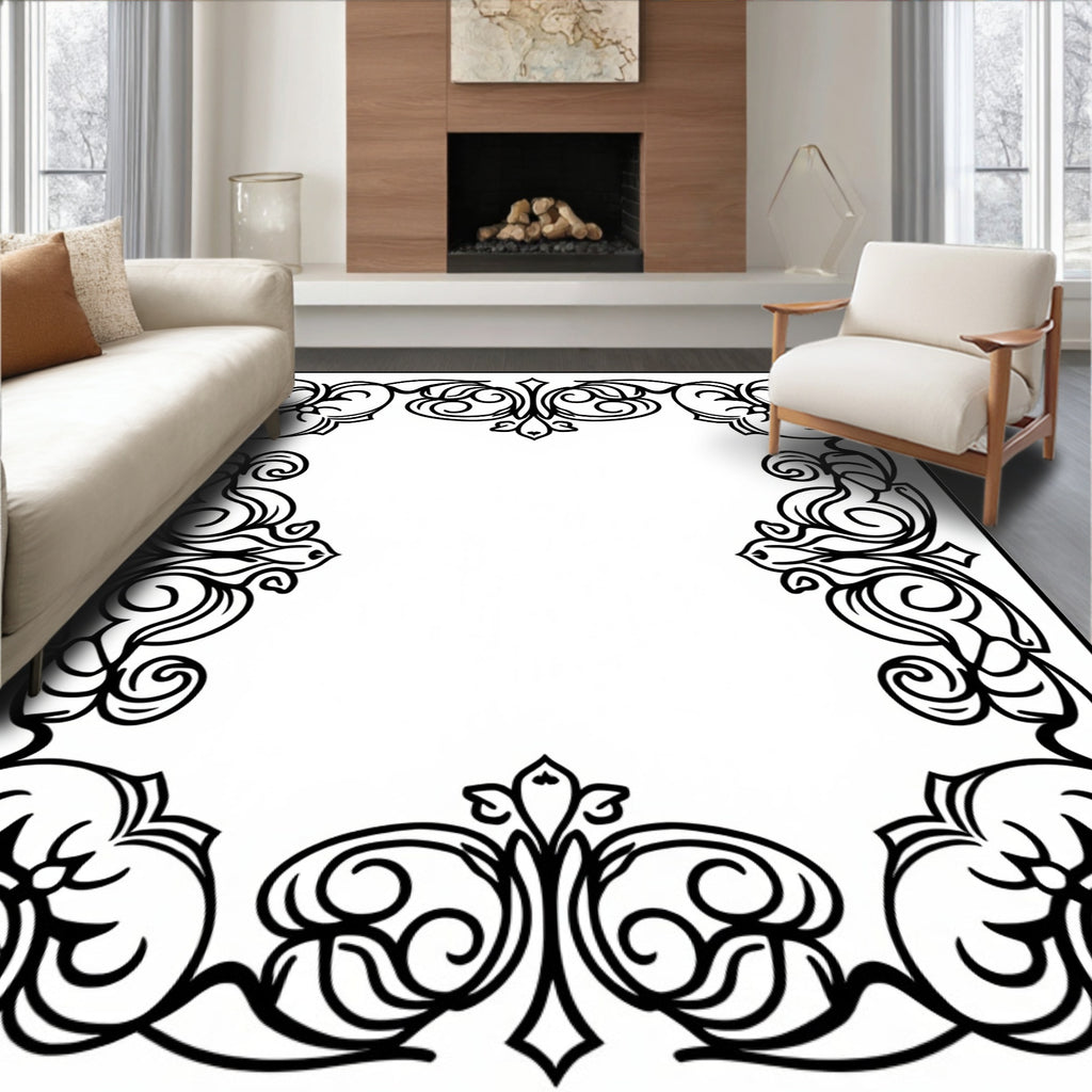 Ornate Scrollwork Classic Border Design Rug
