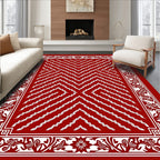 Classic Red White Chevron Border Rug