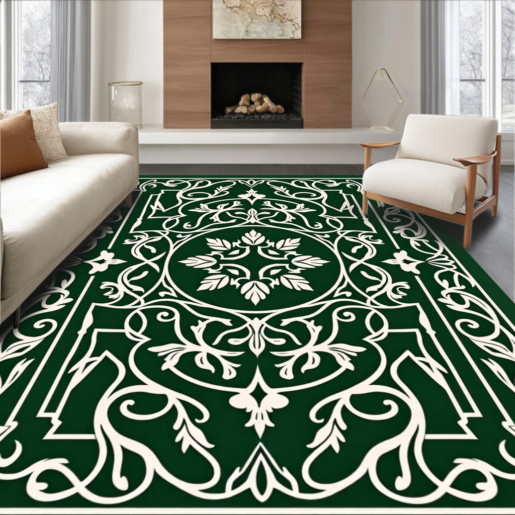 Emerald White Intricate Floral Pattern Rug