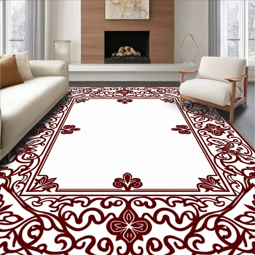 Ornate Floral Vine Border Design Rug