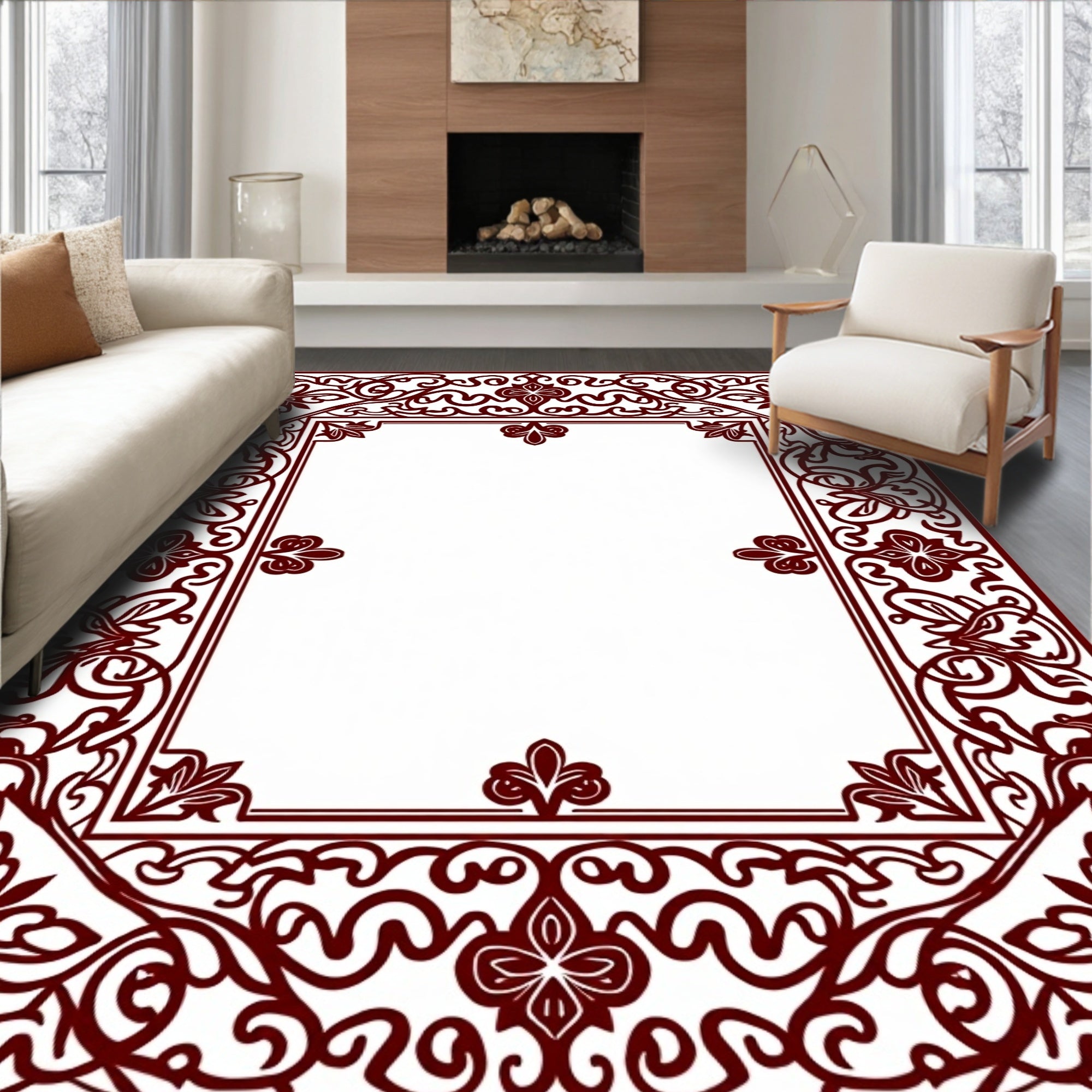 Ornate Floral Vine Border Design Rug