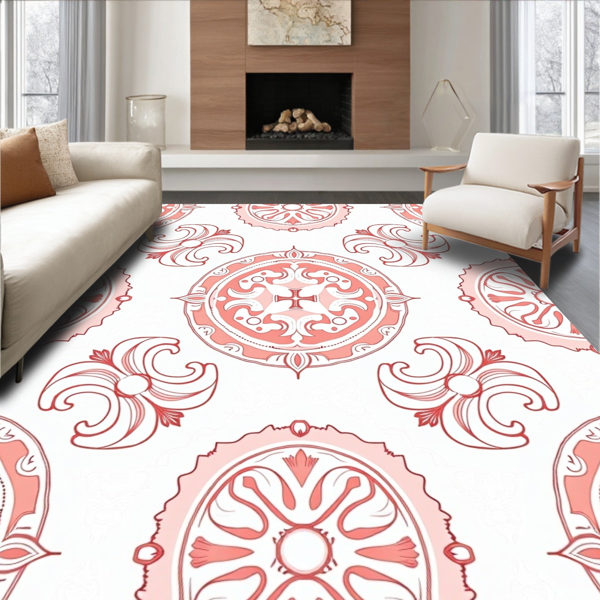 Coral Medallion Floral Pattern Rug