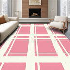 Pink and White Grid Pattern Rug