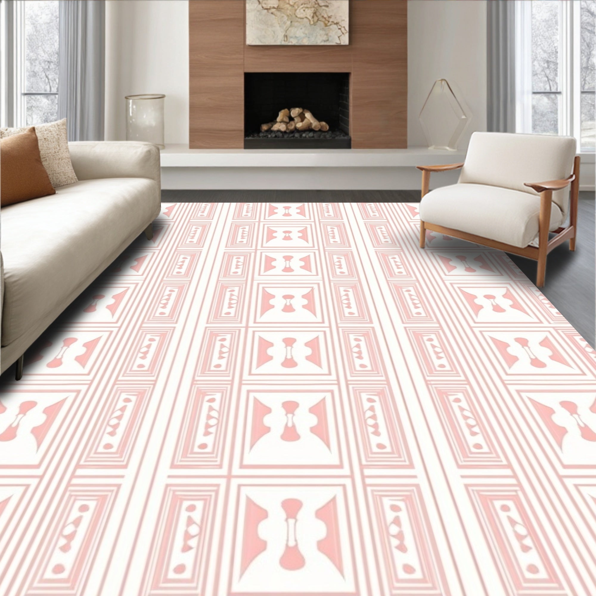 Geometric Soft Pink Nested Rectangles Rug