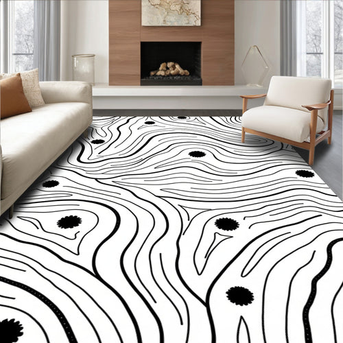 Abstract Black Lines Floral Pattern Rug