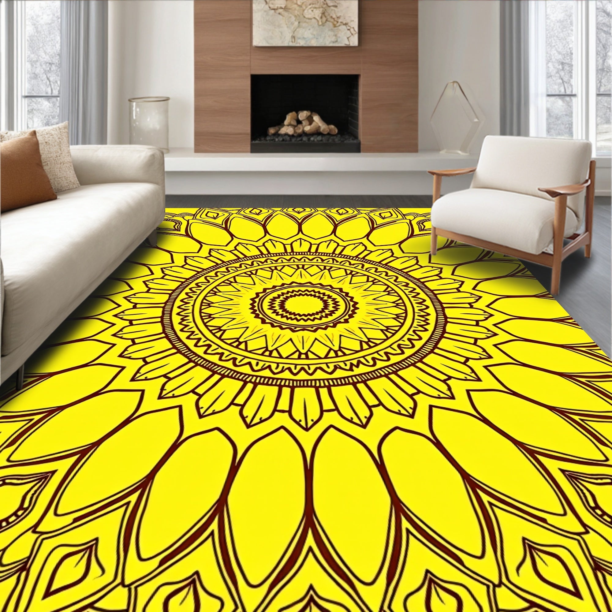 Radiant Yellow Sunflower Mandala Design Rug