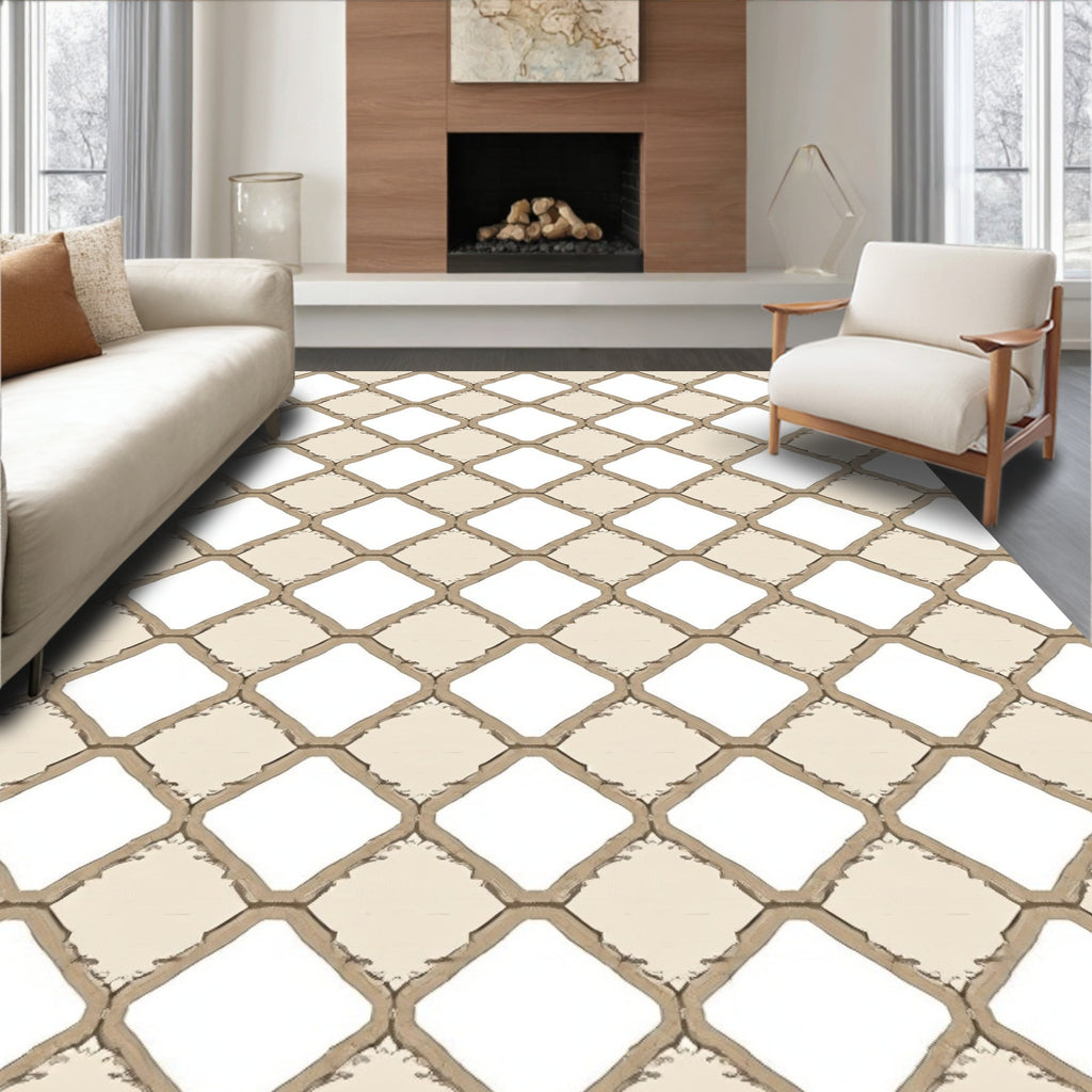 Neutral Tonal Diamond Lattice Rug