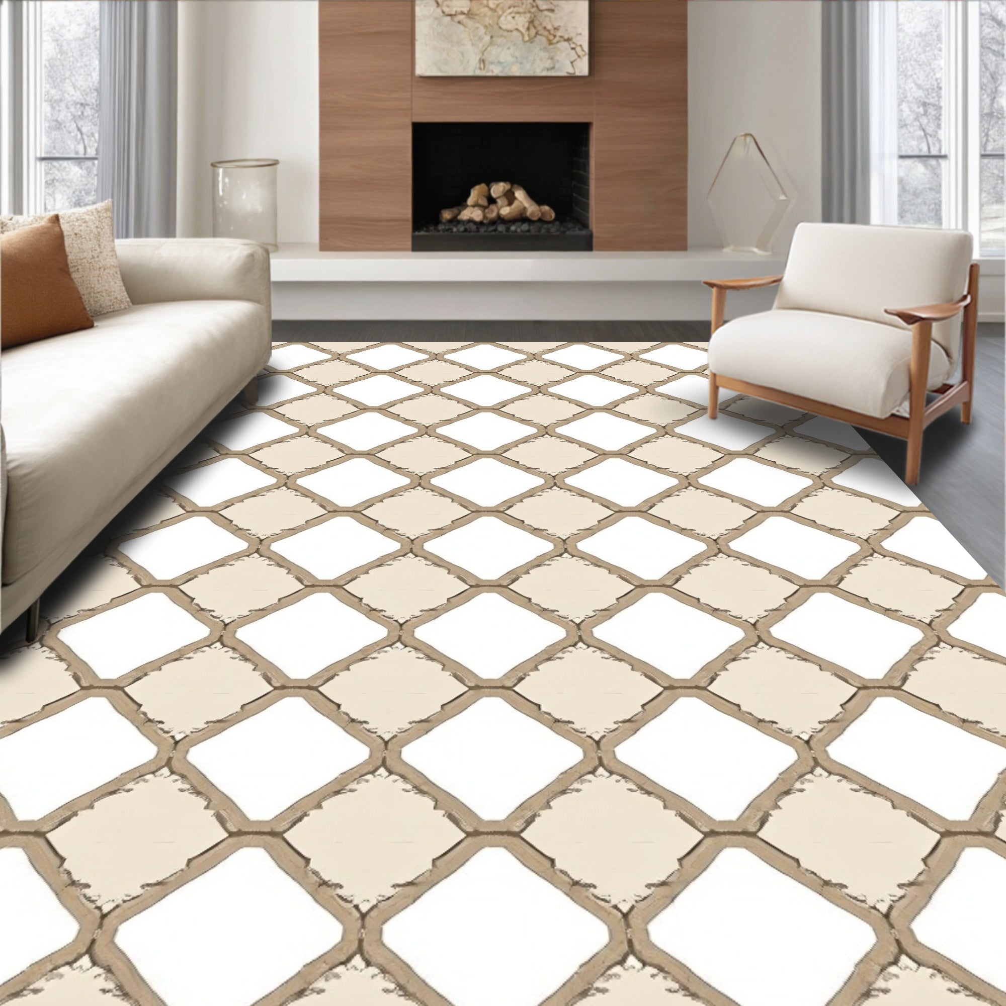 Neutral Tonal Diamond Lattice Rug