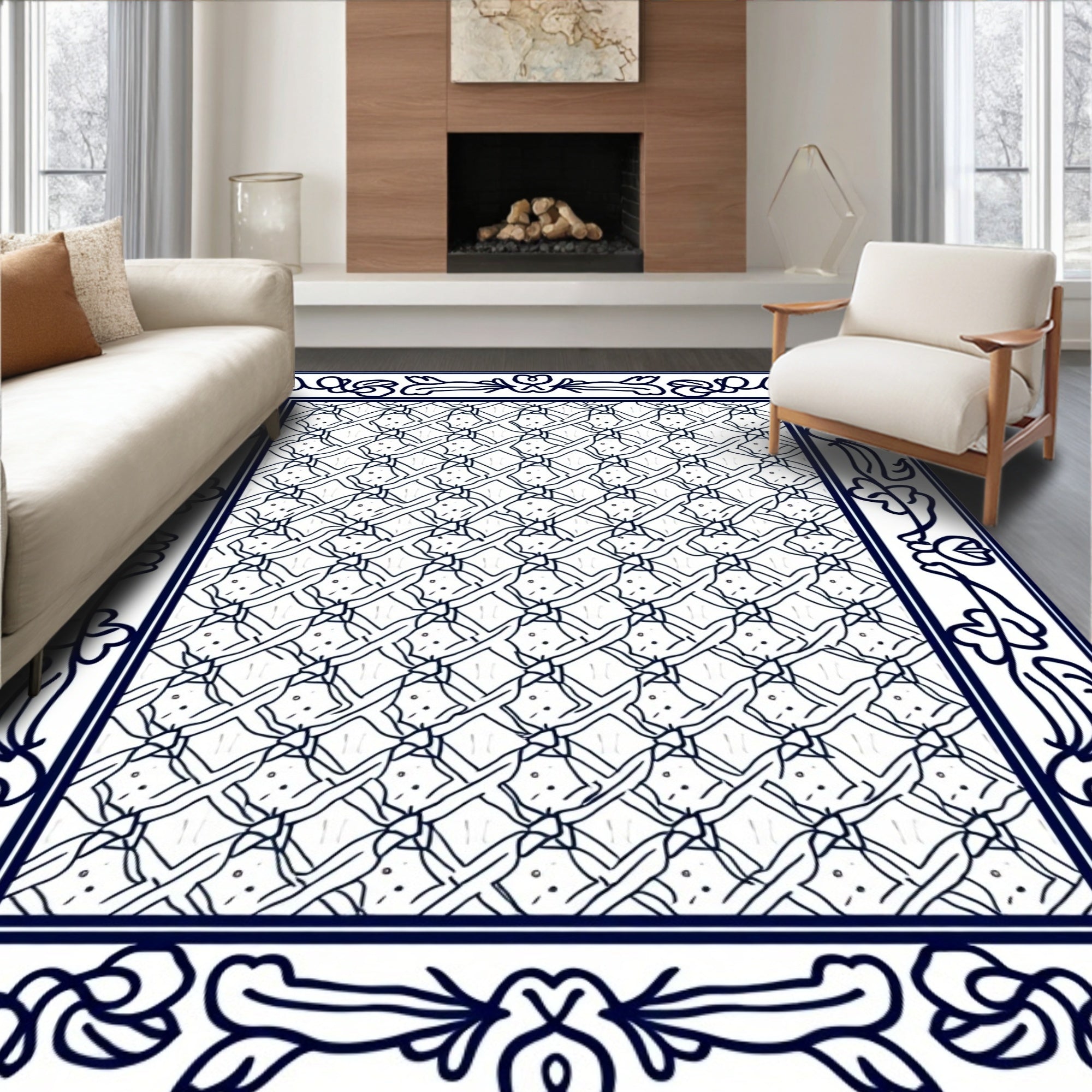 Ornate Floral Geometric Patterned Rug
