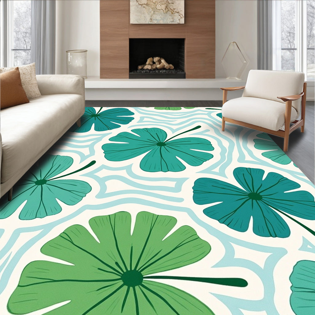 Teal Leafy Waves Wallpaper Design Rug