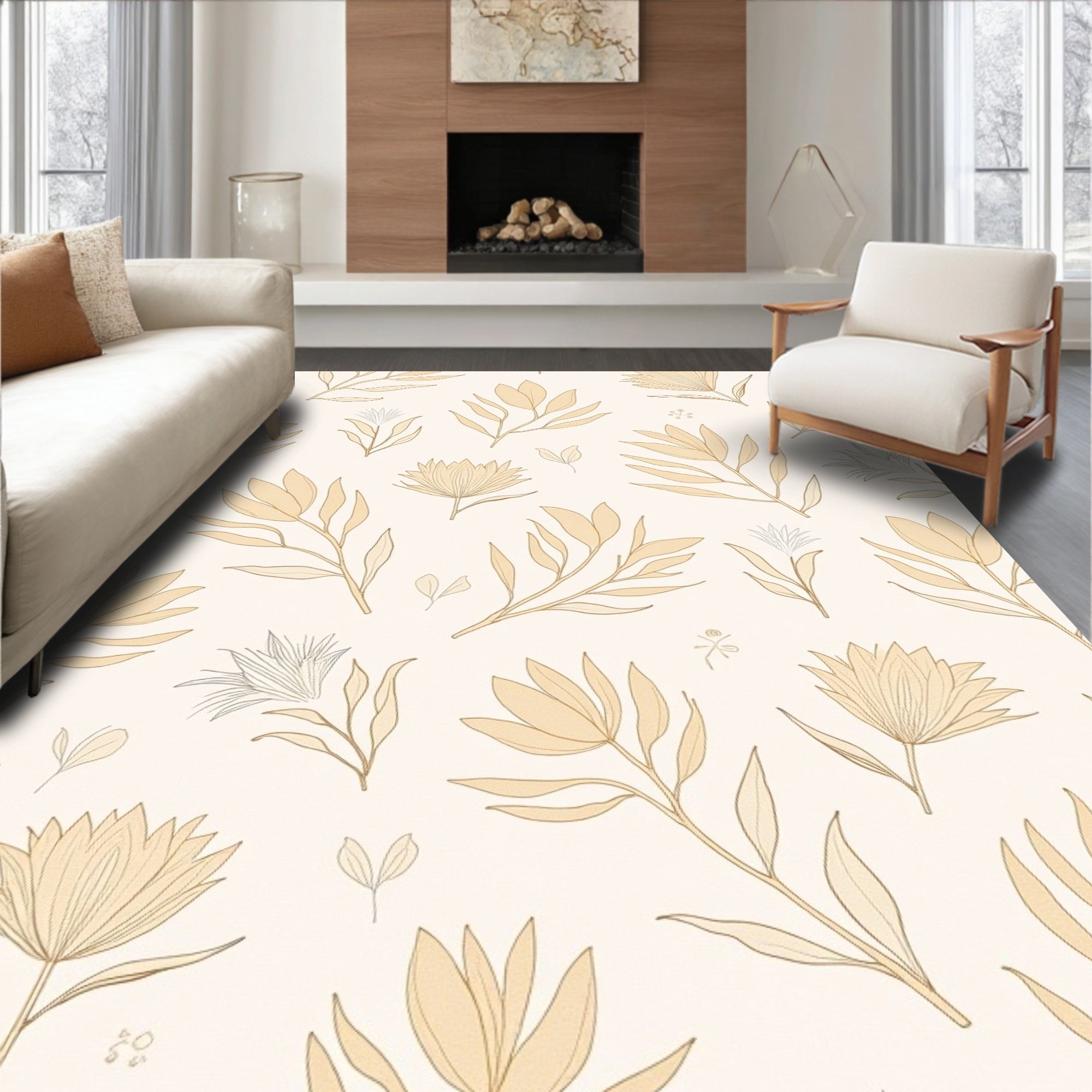 Botanical Silhouette Leaf Pattern Rug