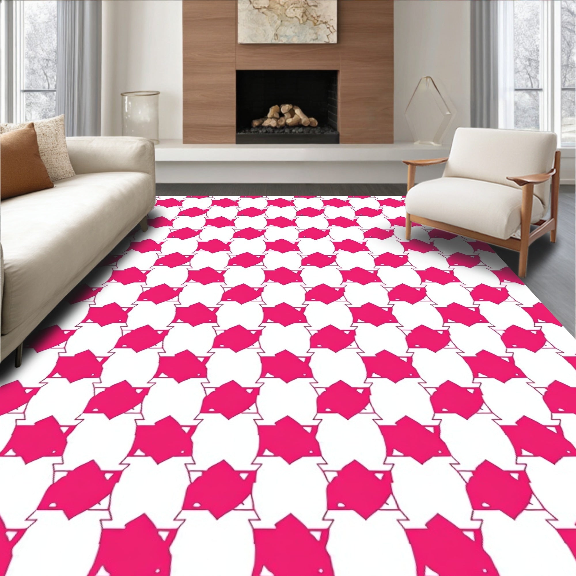 Pink Starburst Geometric Pattern Rug