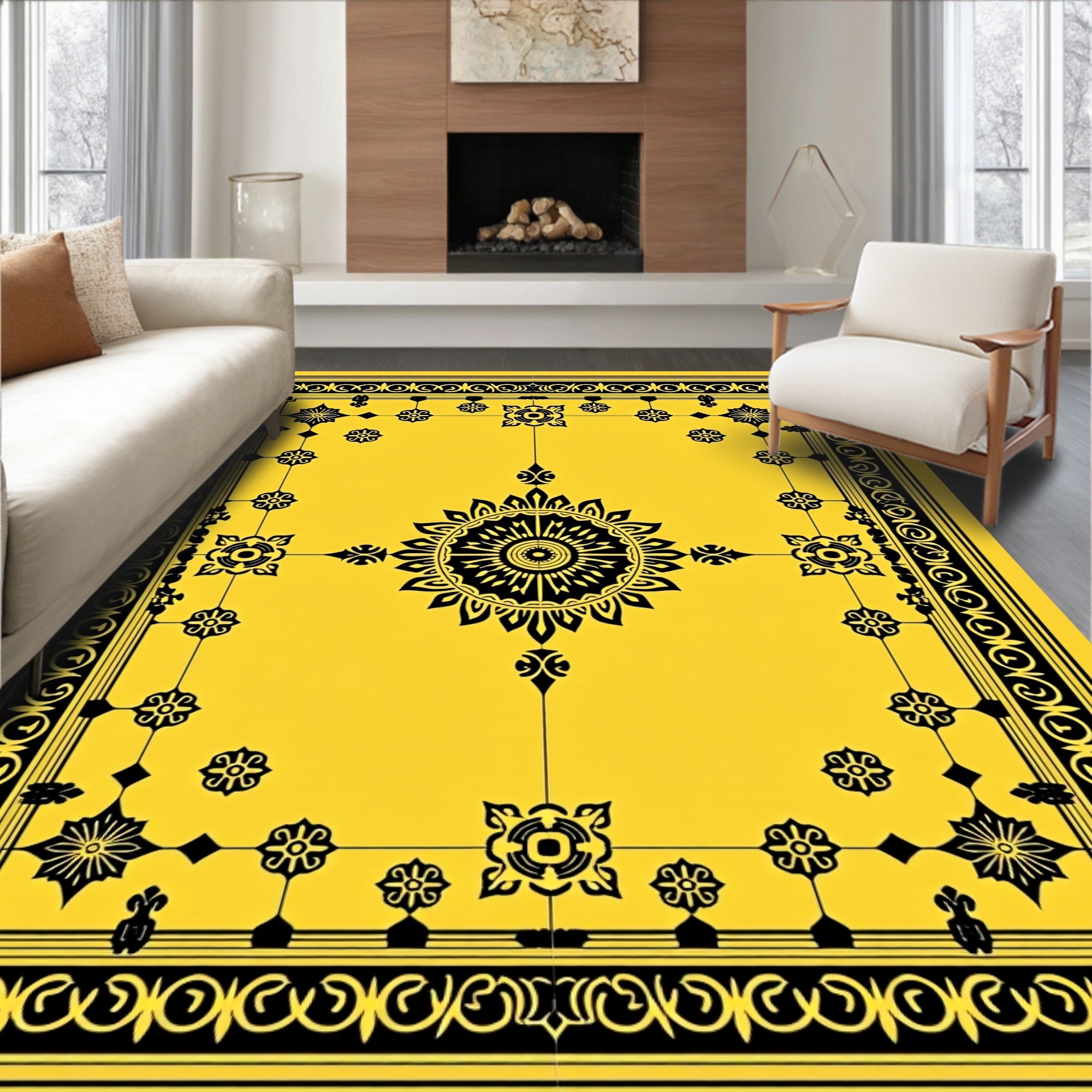 Ornate Black Floral Symmetry Rug