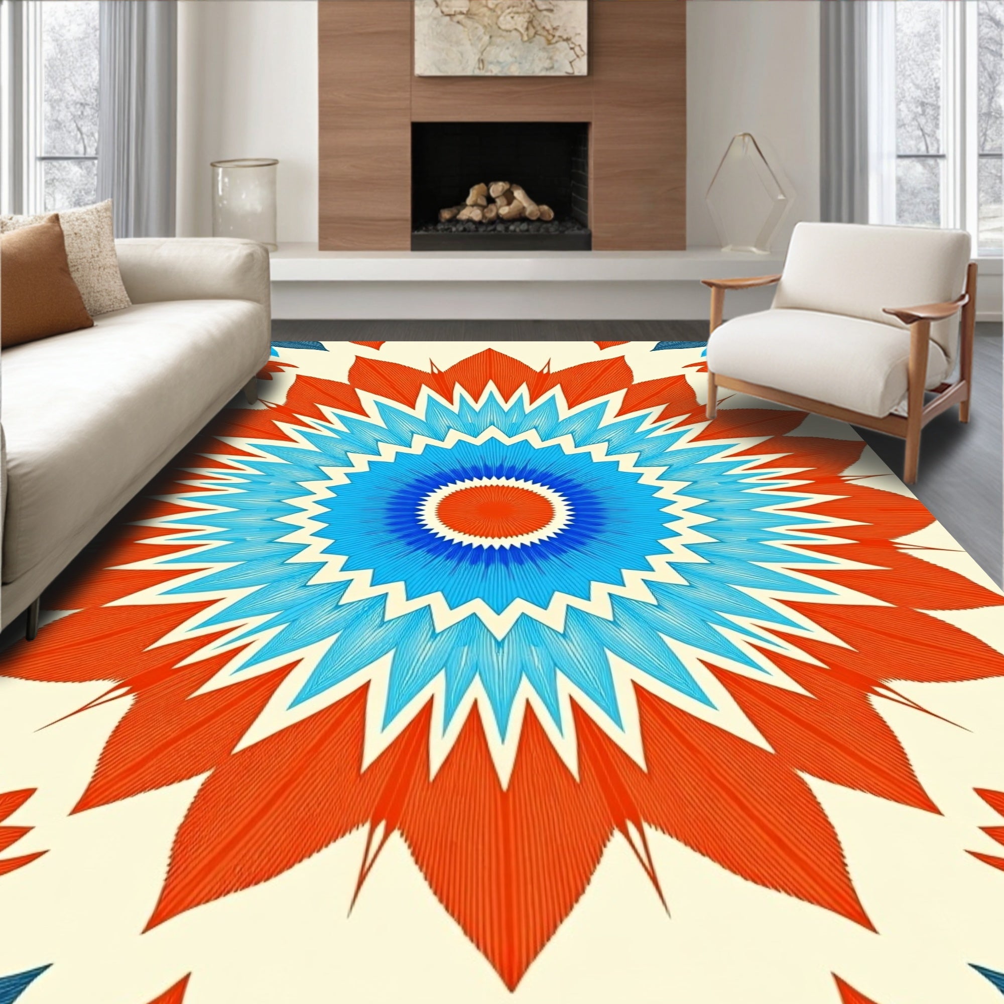 Ornate Starburst Mandala Pattern Rug