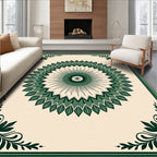 Green Symmetrical Floral Mandala Design Rug