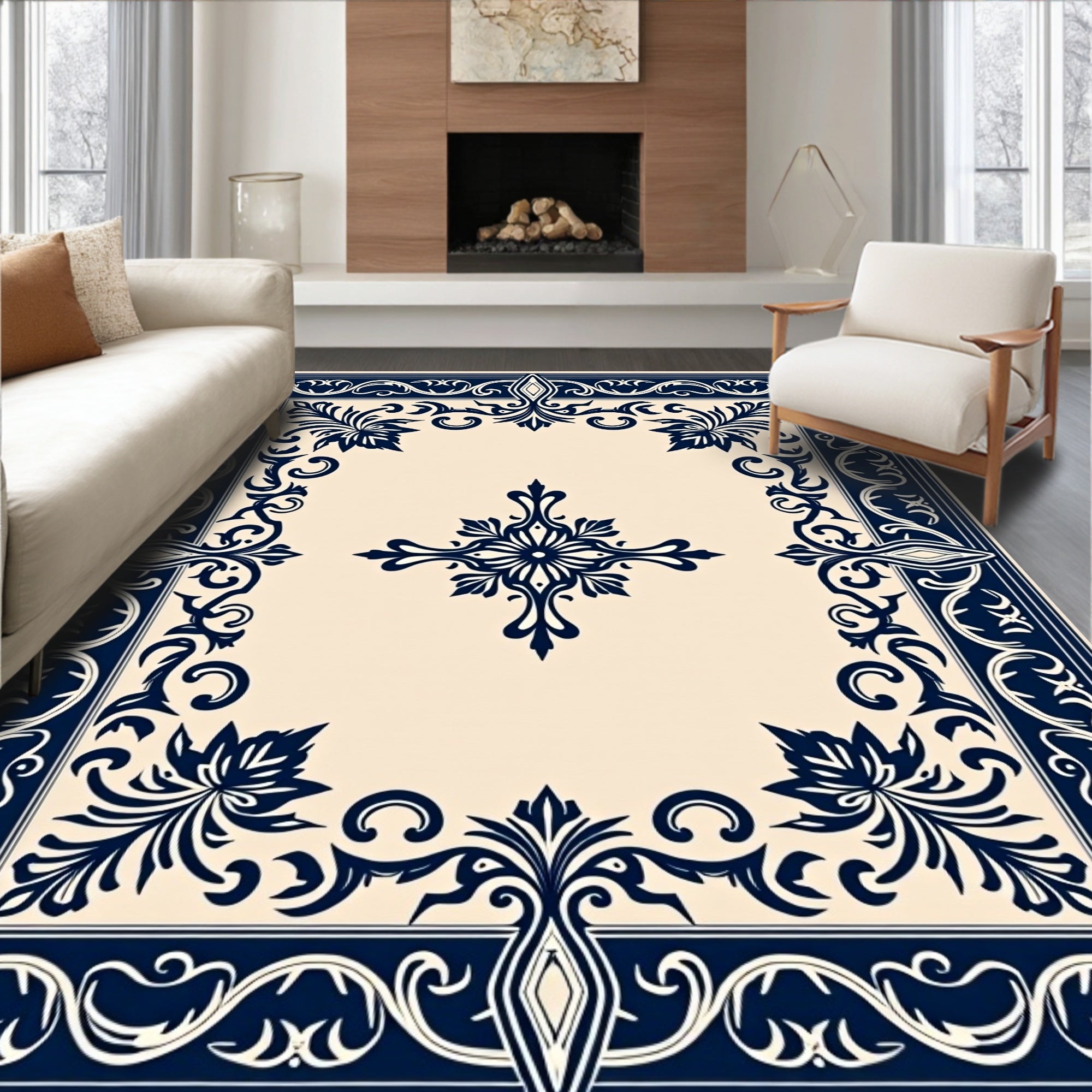 Ornate Floral Scrollwork Decorative Design Rug