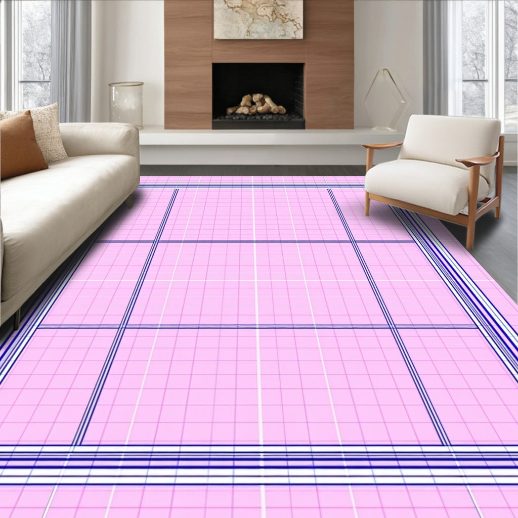 Pink Grid Geometric Pattern Rug