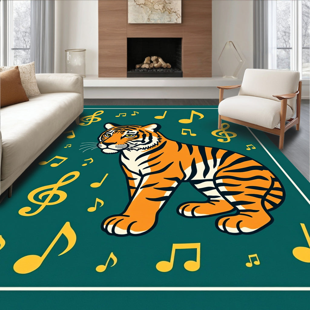 Tiger with Musical Note Pattern Rug