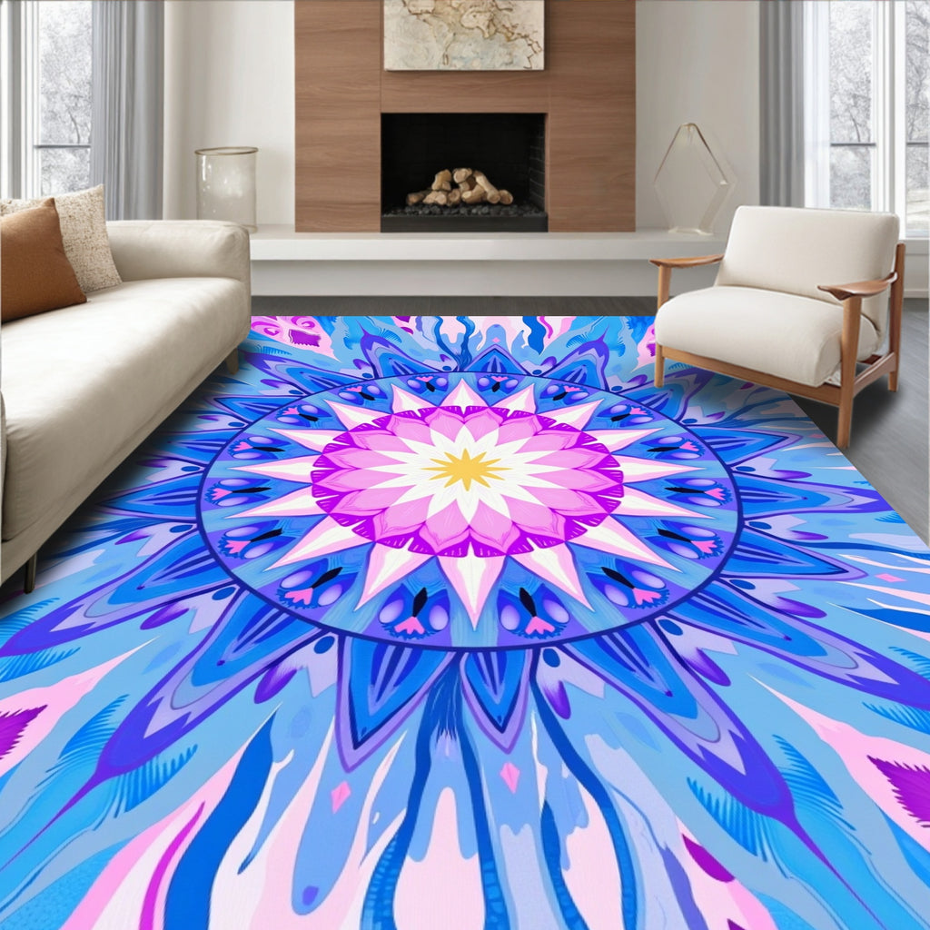 Geometric Mandala With Pink Blue Hues Rug