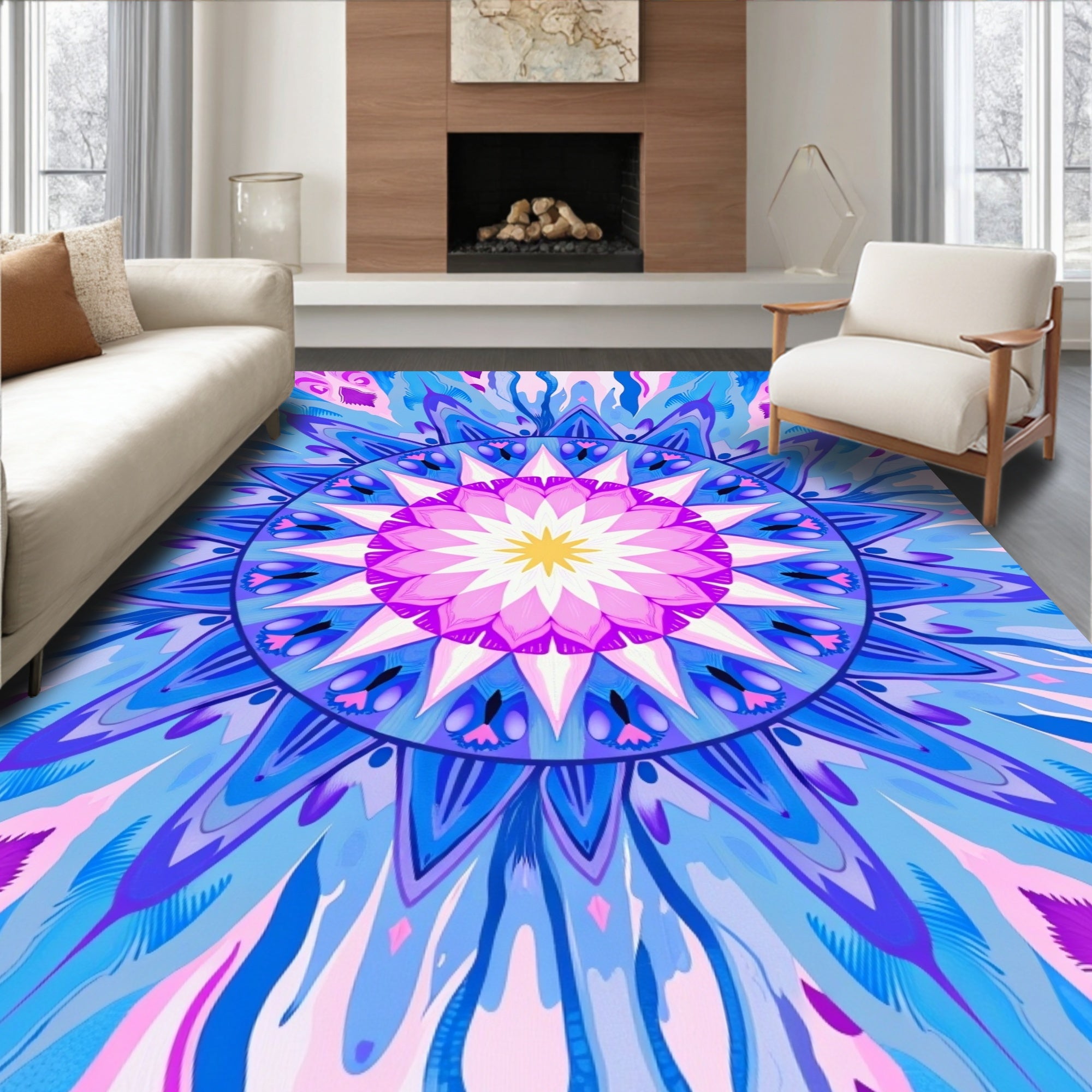 Geometric Mandala With Pink Blue Hues Rug