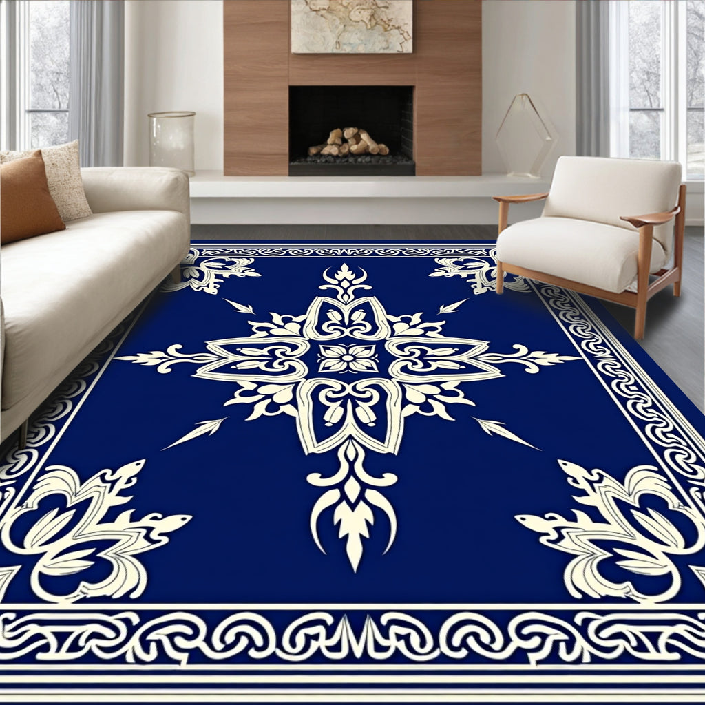 Ornate Cobalt Floral Scroll Rug
