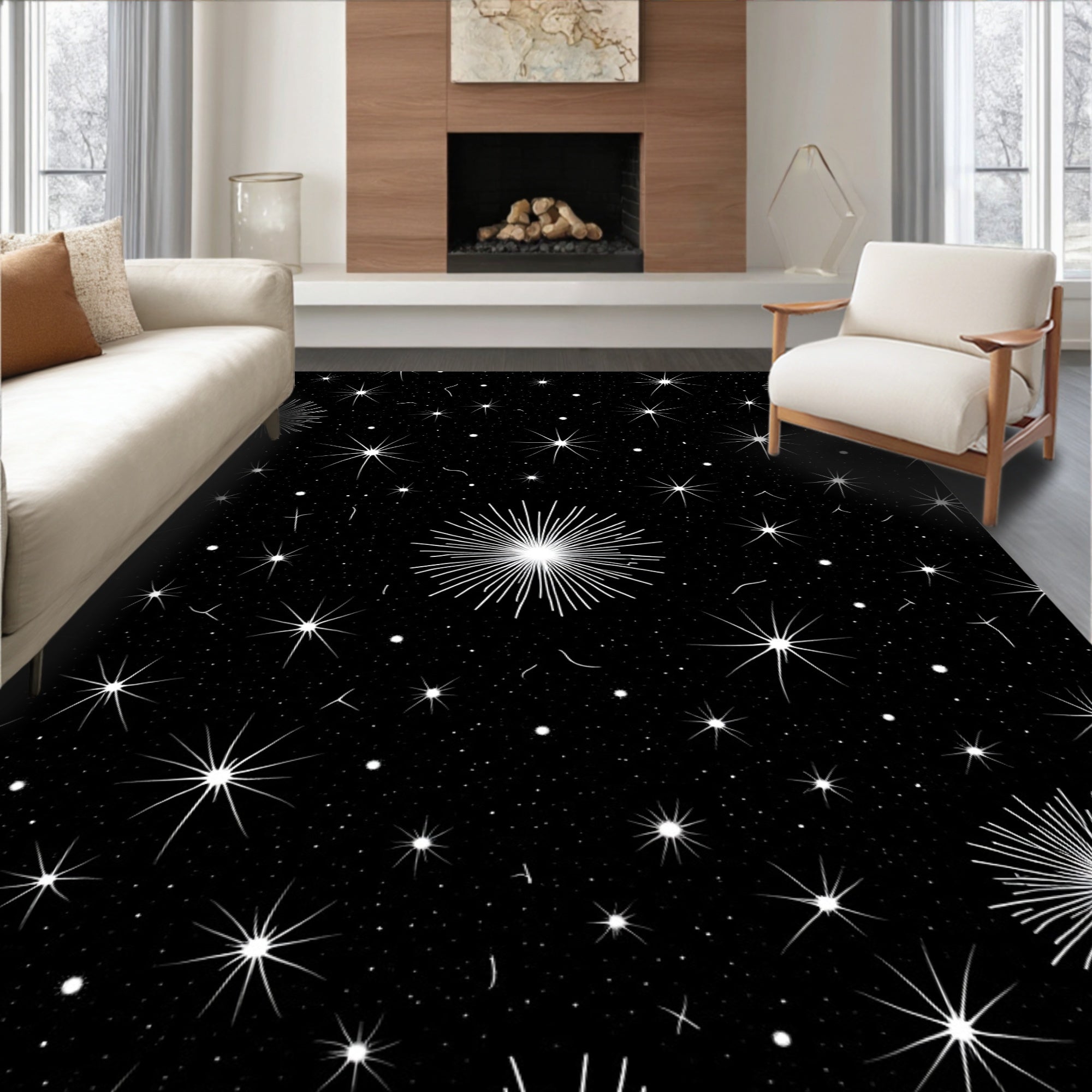 Sparkling Starry Night Pattern Rug