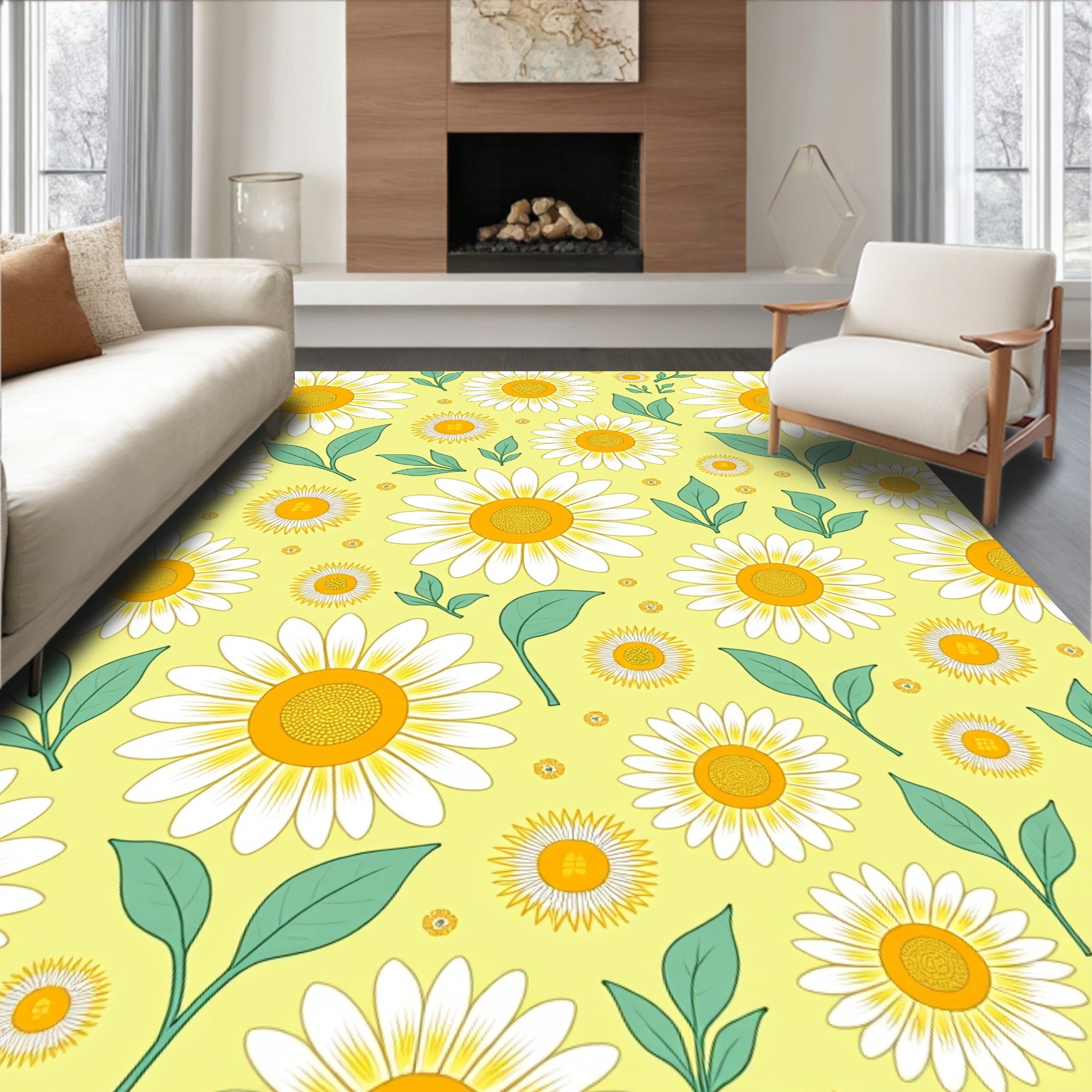 Yellow Daisy Meadow Pattern Rug