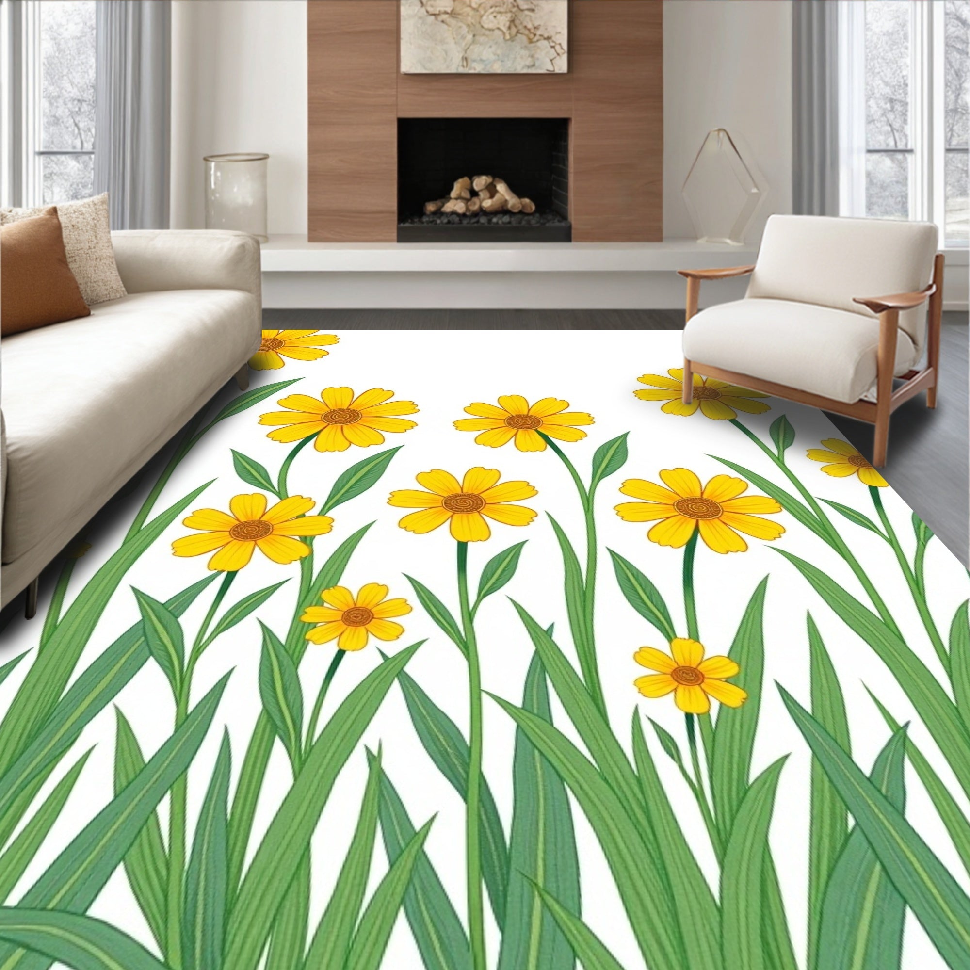 Yellow Daisy Field Pattern Rug