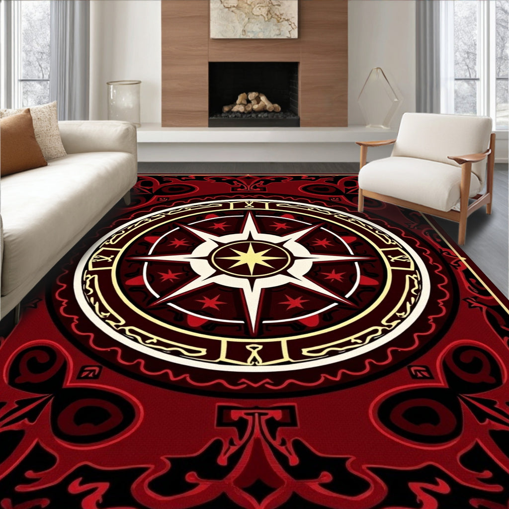 Radiant Maroon Compass Revival Design Rug