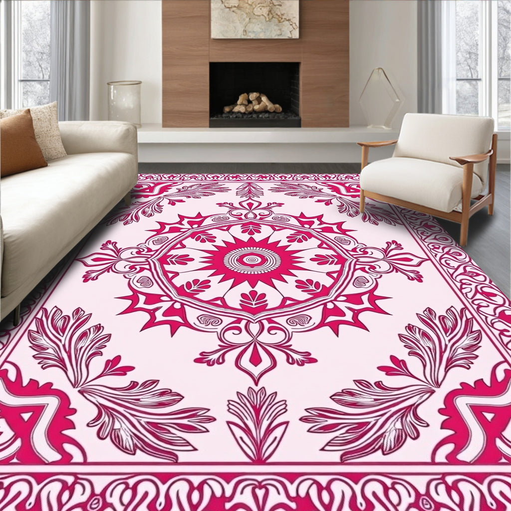 Ornate Floral Mandala Pink Design Rug
