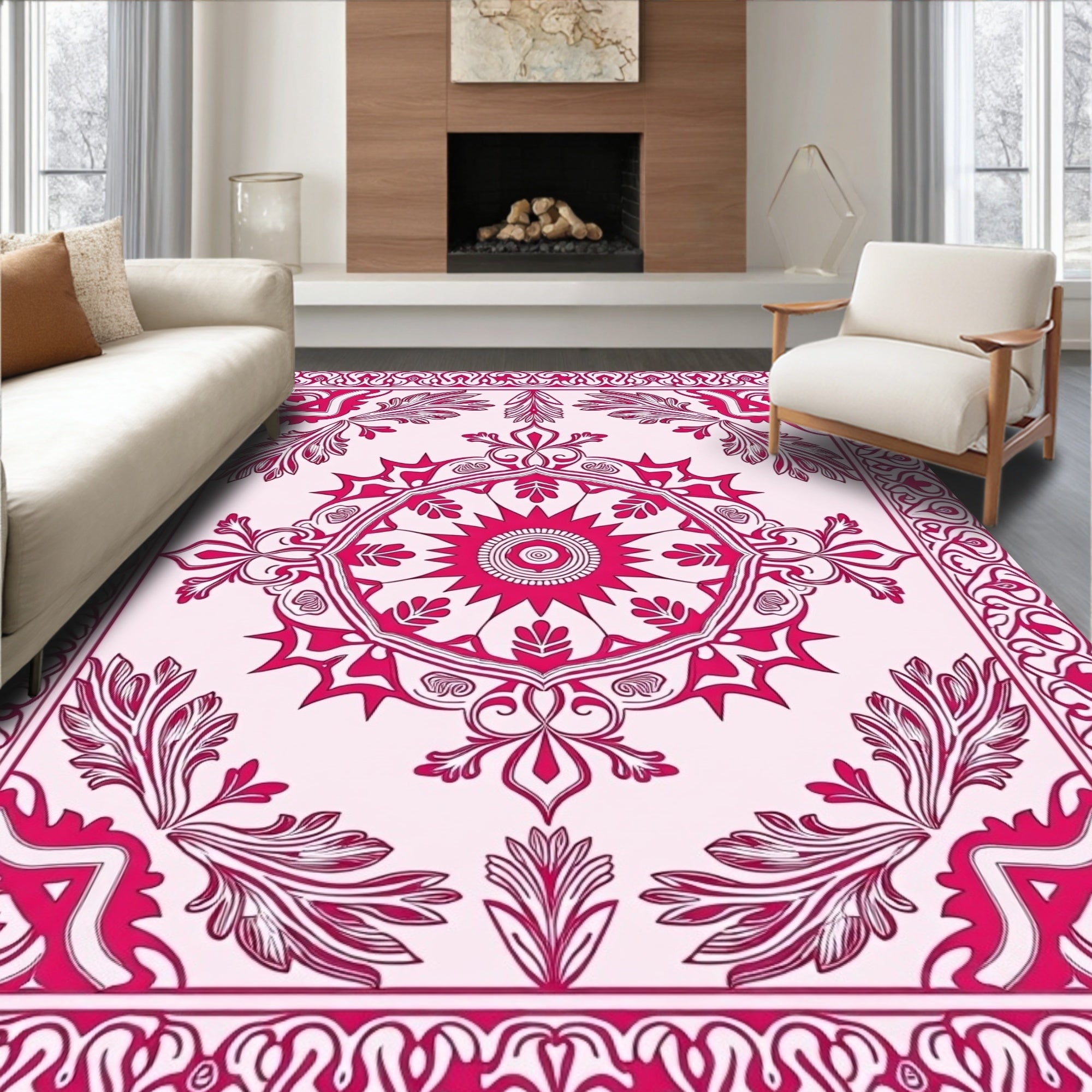 Ornate Floral Mandala Pink Design Rug