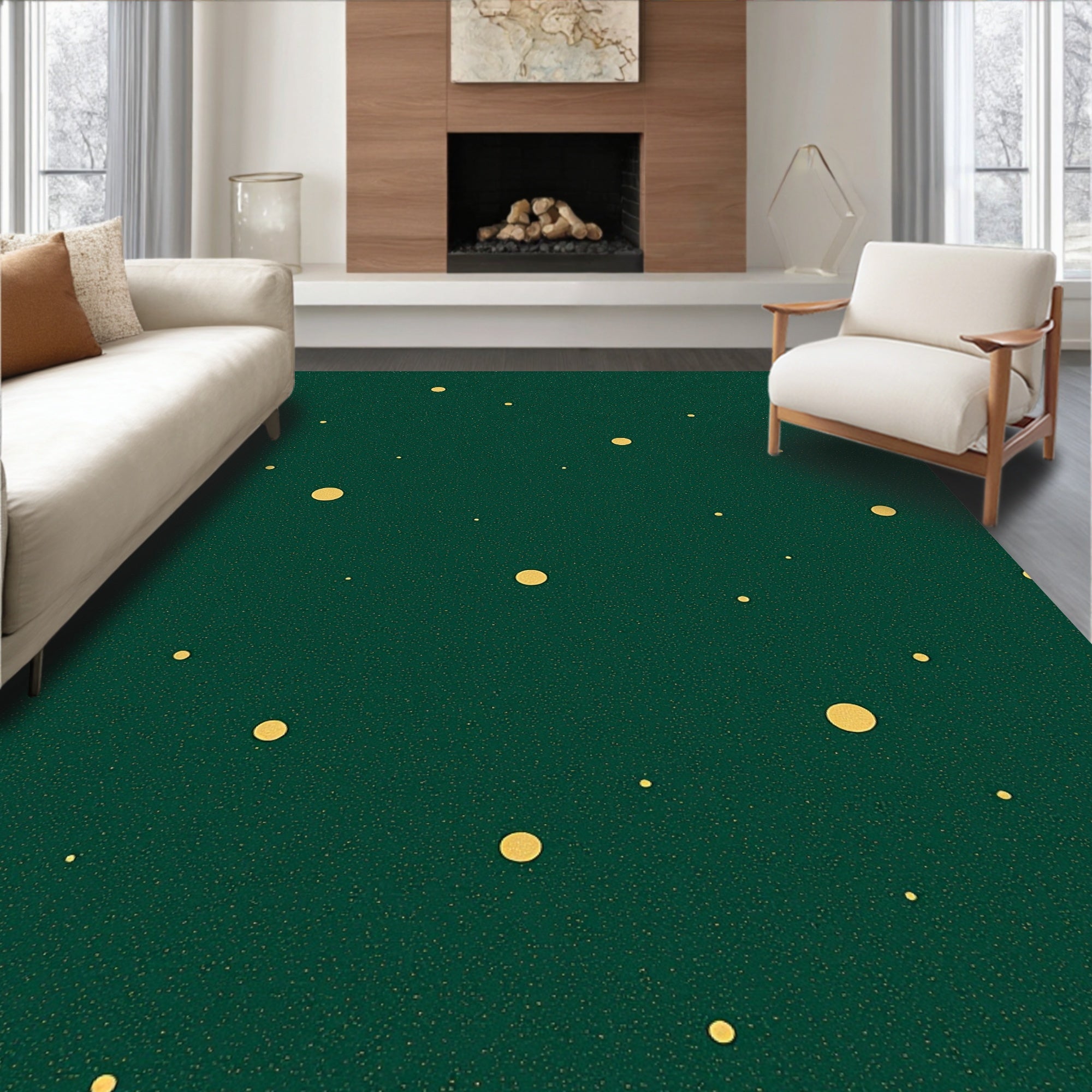 Emerald Gold Polka Dot Pattern Rug